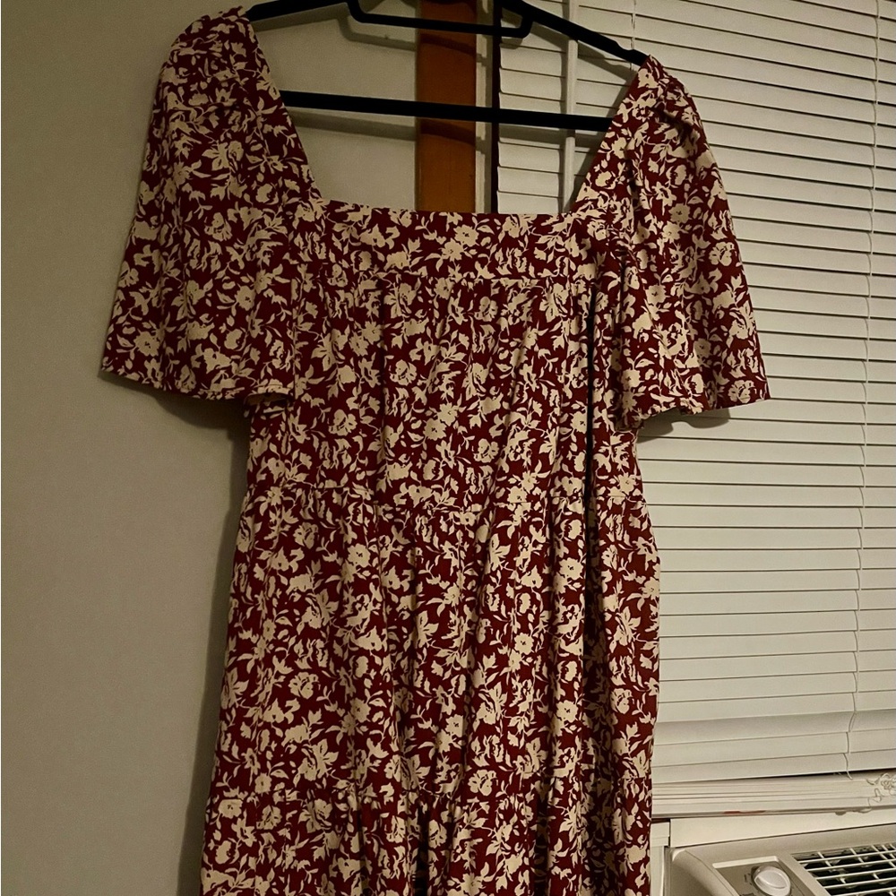 Abercrombie & Fitch Floral Mini Tiered Short Sleeve Dress, Red Floral Size M